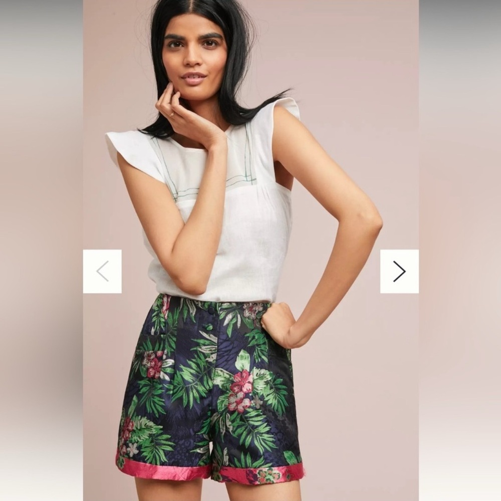 PatBO Floral High Waist Shorts - Black and Green
